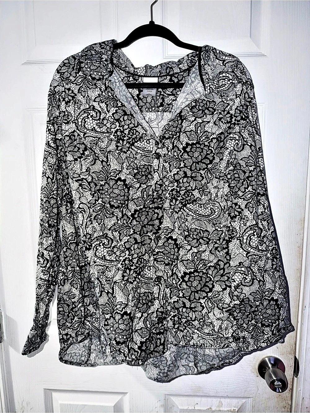 JM Collection Floral Lace Blouse Black & Gray 4X Like New